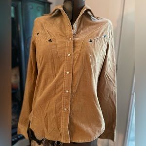 Anthropologie, long sleeve western, corduroy snap up shirt
